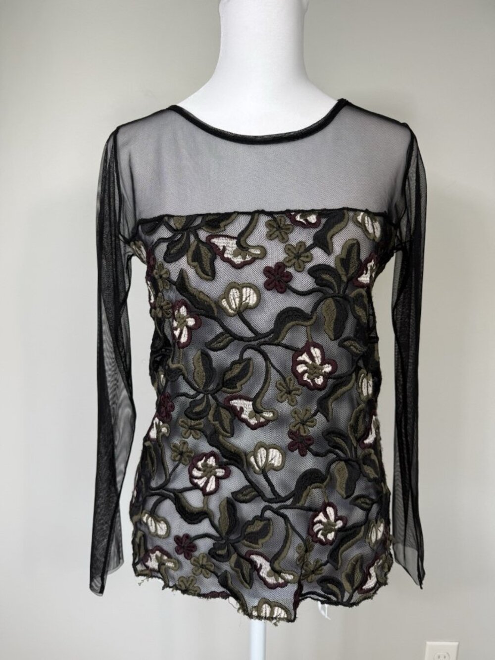 Trucco Womens Y2K Dark Floral Whimsigoth Mesh Floral Top Small Fairy Forest S